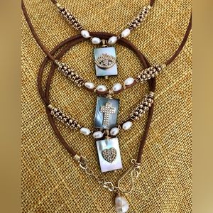 Hand made neckless. Pearls and Leather together perfect for mothers day